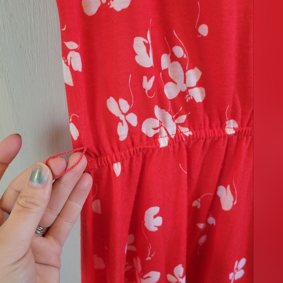Vintage JSE California Red White Whimsy Floral Pattern Swing Dress - Picture 2 of 5